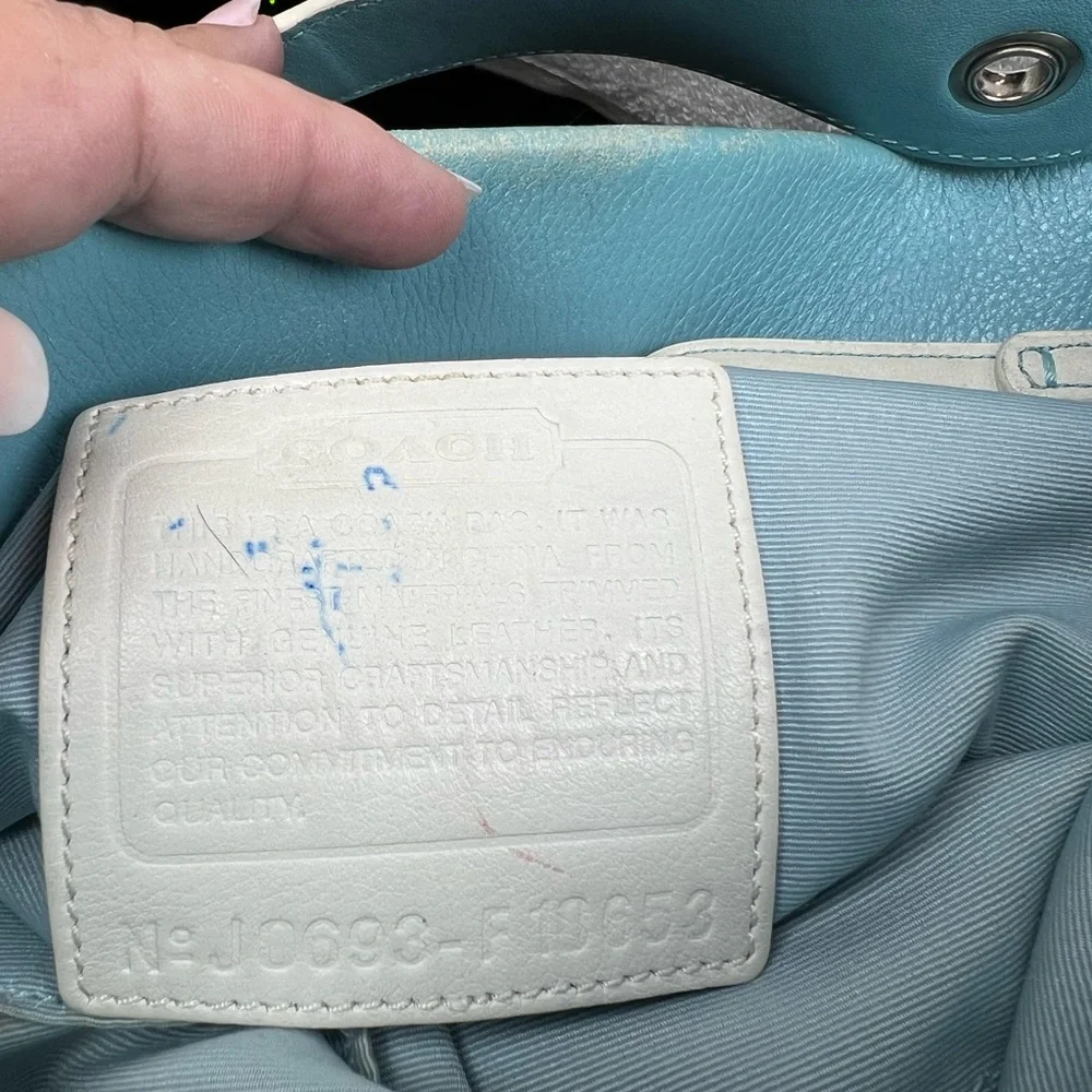 Coach set, blue leather, suede and Jacquard patchwork bag and wallet_6